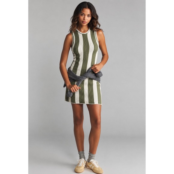 Anthropologie Dresses & Skirts - ANTHROPOLOGIE DAILY PRACTICE New Knit Mini Dress XL Sleeveless Green Striped